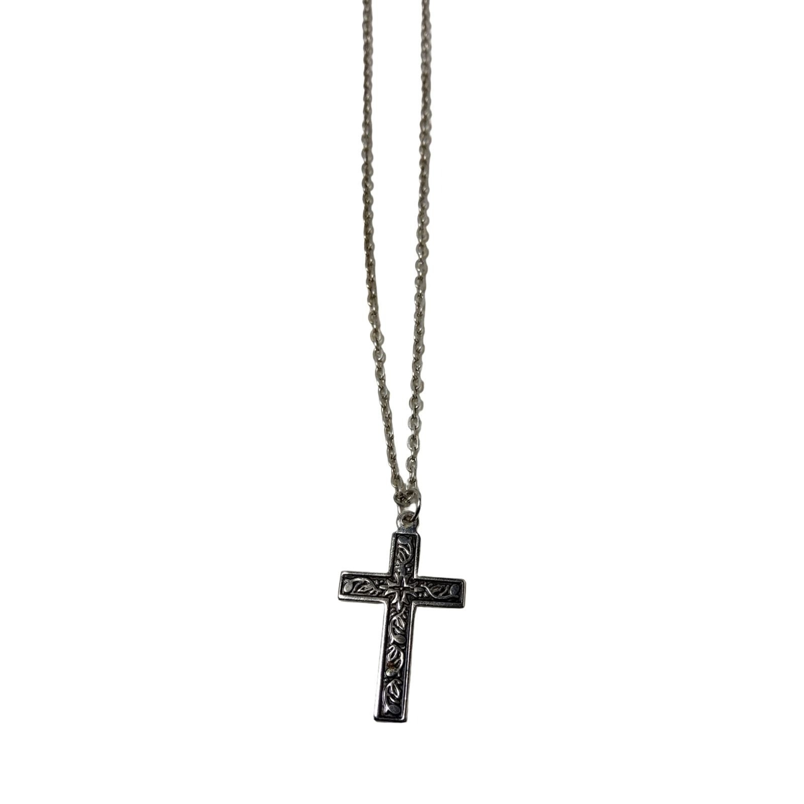 Vintage 10″L Chain Link Necklace W/Swirl Design Cross