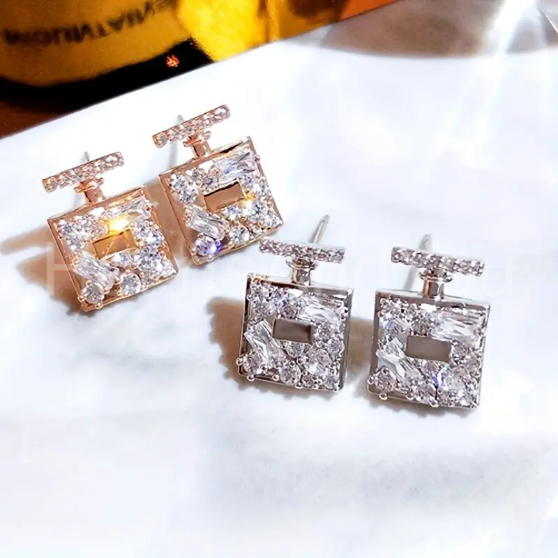 1ct Round Baguette Moissanite Square Geometric Stud Earring 9K White Gold Plated