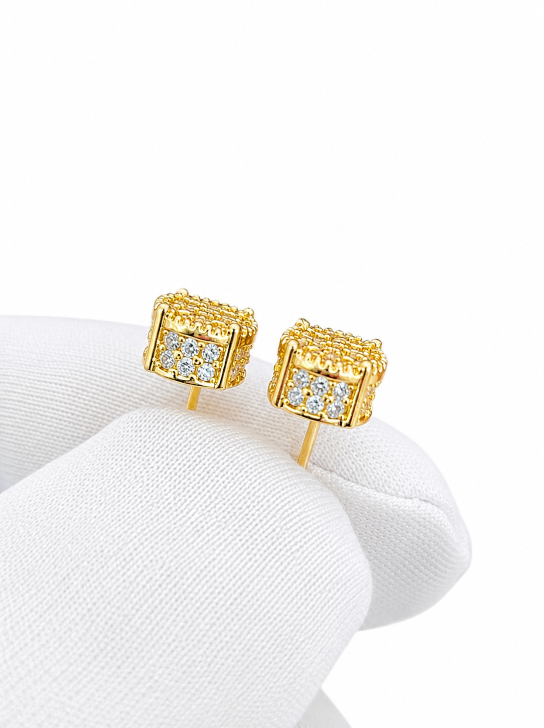Iced Out Stud Earrings Gold Plated With Cubic Zirconia Hip Hop Jewelry Men Women