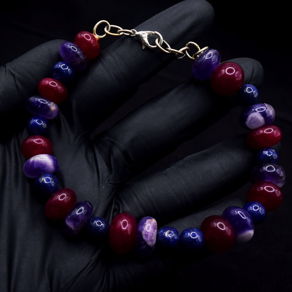 190.00 Cts Ruby, Lapis Lazuli & Amethyst Beaded Wonderful Bracelet VK 45 E651