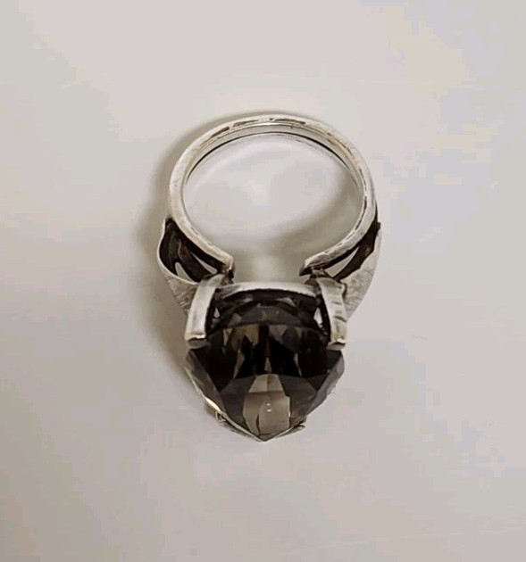 Large Champagne Quartz Statement Ring Pear Cut Light Smoky Quartz Silver…