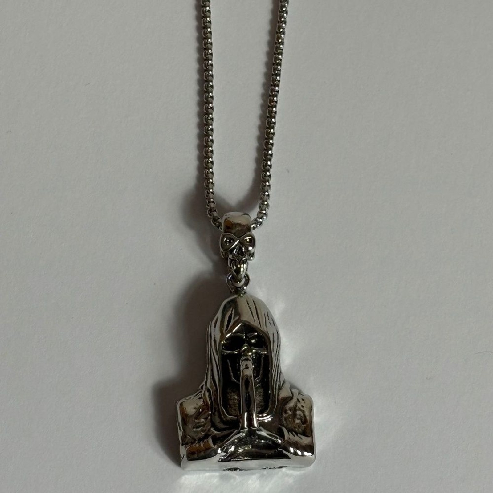 Grim Reaper Praying Hands Pendant Necklace 24″ Hell Demon Skull Death God