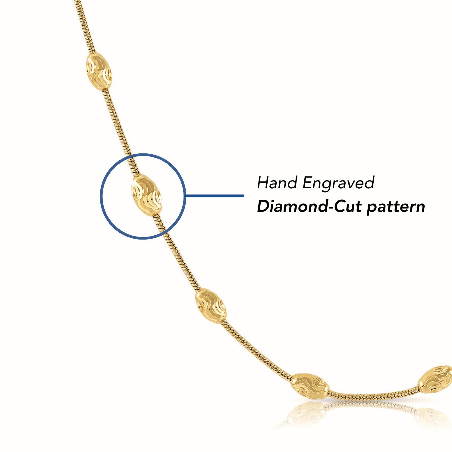 Gold Diamond-Cut Oval-Shape Beaded Italian Necklace 16″-20″ 925 Sterling Silver