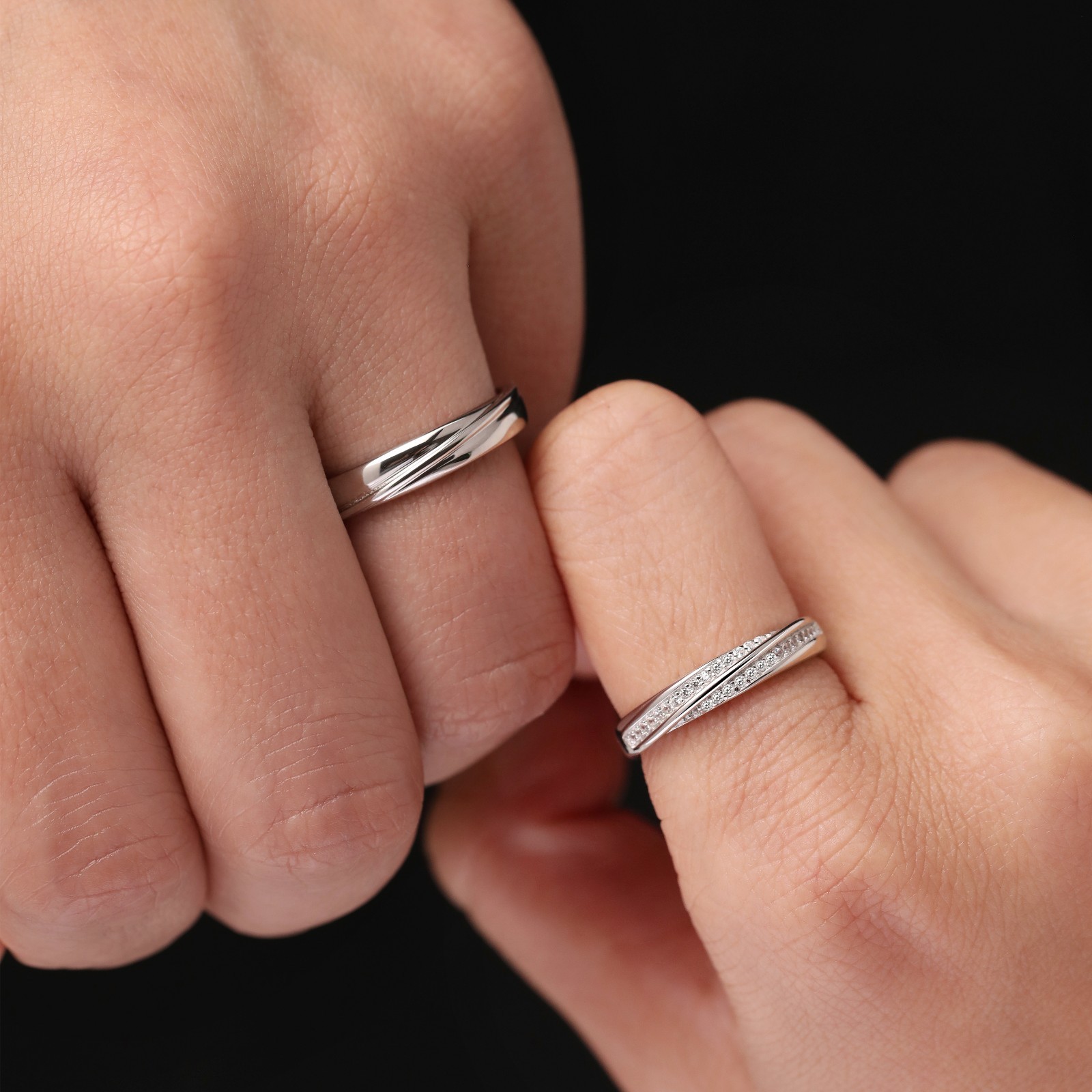 Meissa 2Pcs Couple Rings 925 Sterling Silver Wedding Bands Adjustable Promise