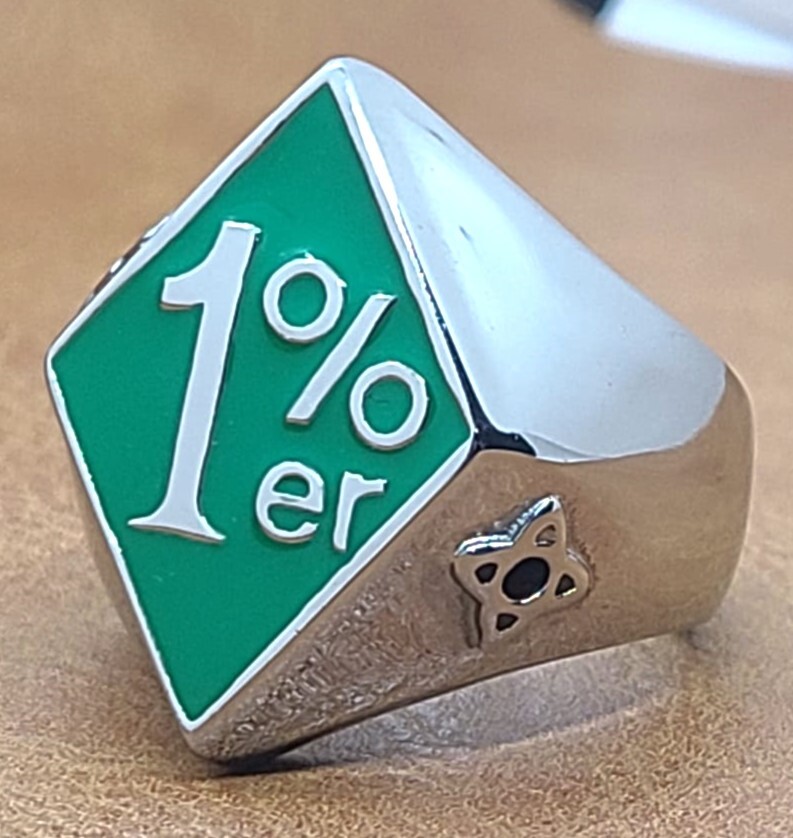 1%er One Percent Green Motorcycle Outlaw Biker Stainless Ring Sizes 7 thru 15