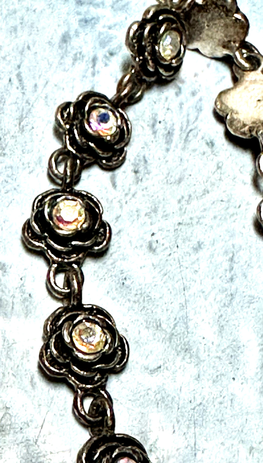 Vintage Premier Design AB Rhinestone Flower Silver Tone Bracelet 7.5″