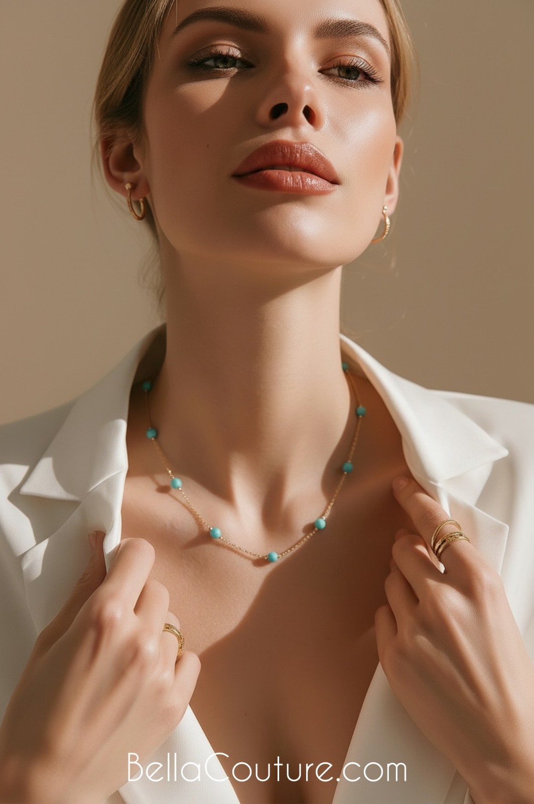 NEW BC® 14K YELLOW GOLD SLEEPING BEAUTY NATURAL TURQUOISE 3MM CHARM NECKLACE 24″