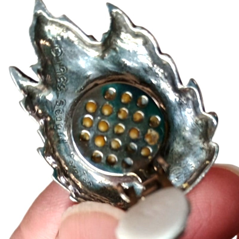 Vintage Seagull Pewter Leaf Earrings 1988 Signed Pearl Drop Dangle