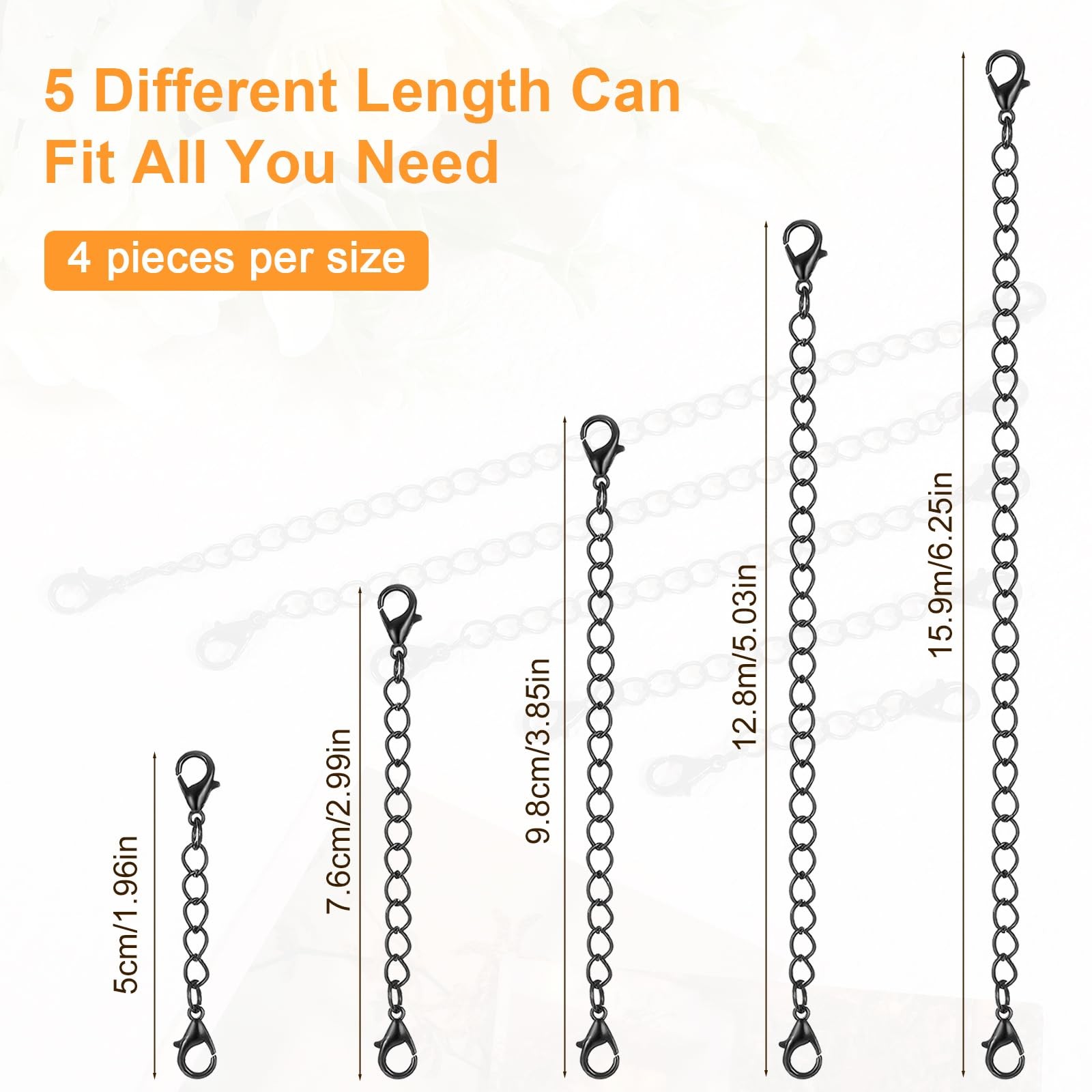 20pcs Extension for Necklace, 5 Size Jewelry Extenders Necklace Chain Black