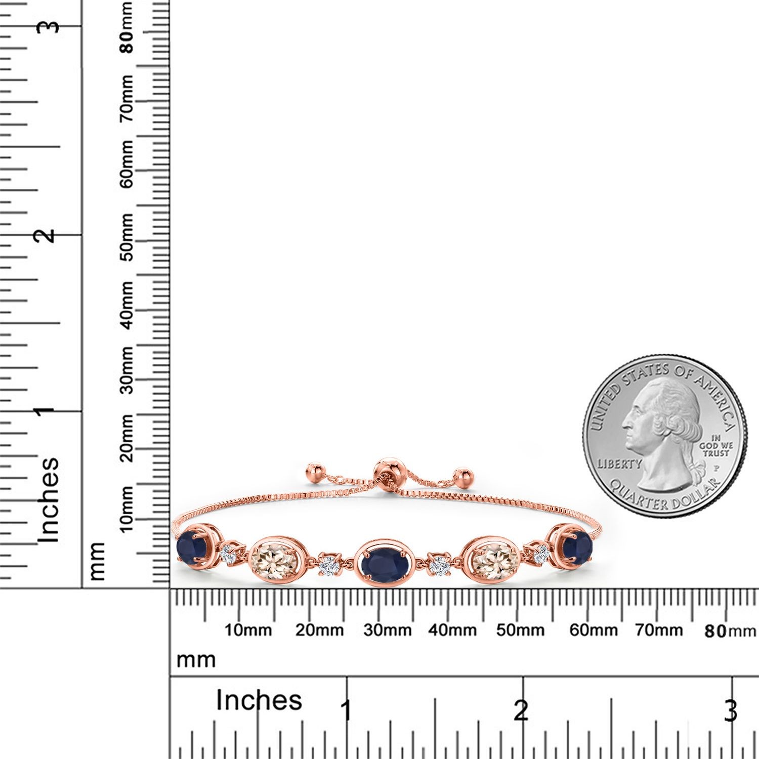 18K Rose Gold Plated Silver Sapphire and Peach Morganite and Lab Grown Diamond
