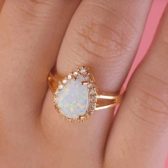 2 Ct Pear Cut Lab Created Fire Opal Gorgeous Wedding Ring 14K Yellow Gold Plated