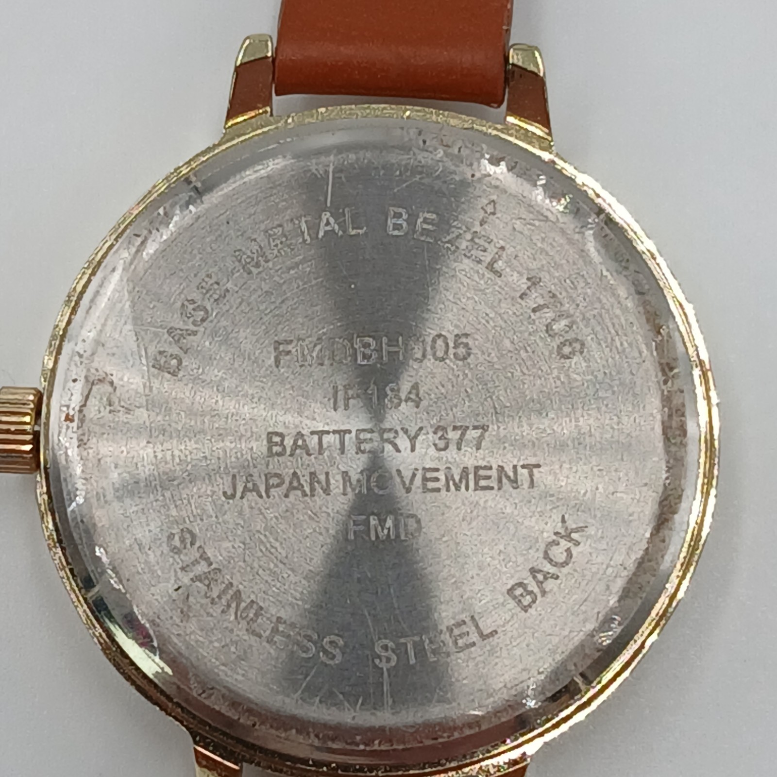 World Map Dial Watch Brown Leather 8in Strap Gold Tone Quartz Japan New Battery