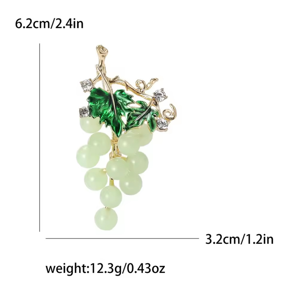 Vintage Enamel Alloy Grape Brooch Rhinestone Gold Leaf Pin Summer Jewelry Gift