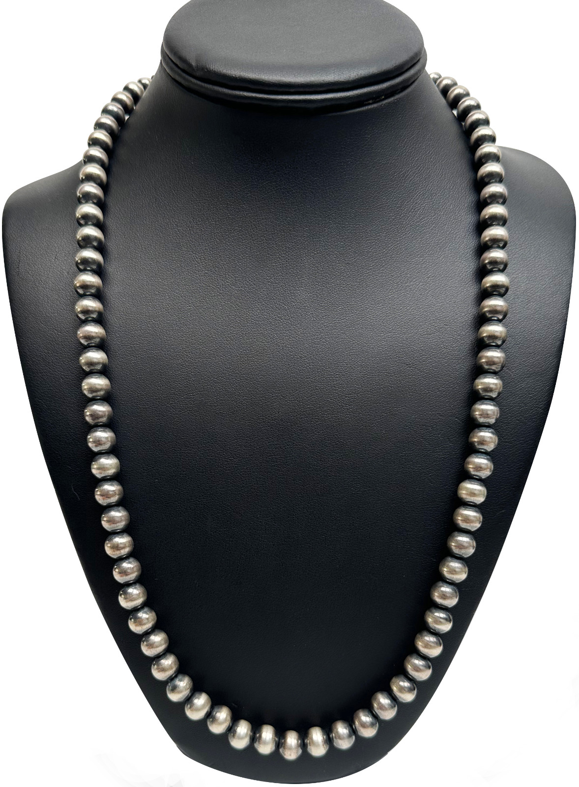 Native American 8mm Sterling Silver Navajo Pearls 26″ w 2” Extender Necklace