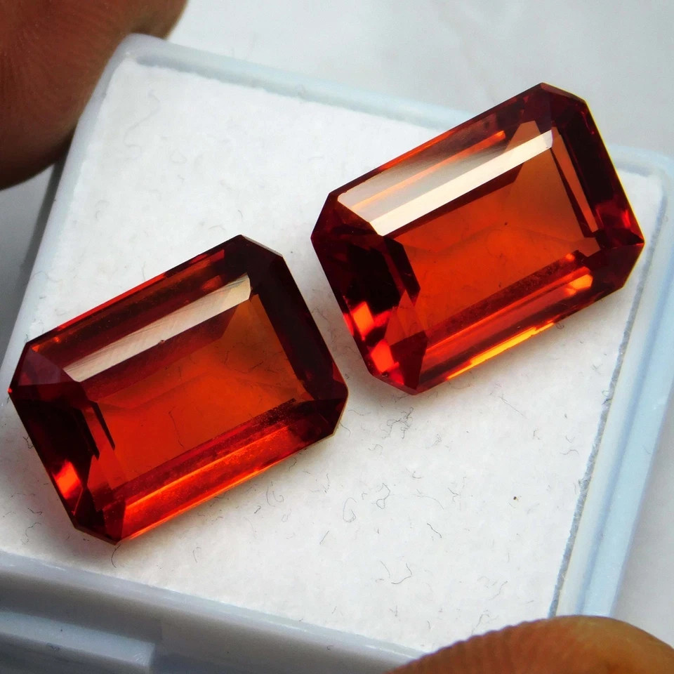 Natural Orange Sapphire 20 Ct Emerald Cut Pair Certified Rare Loose Gemstone