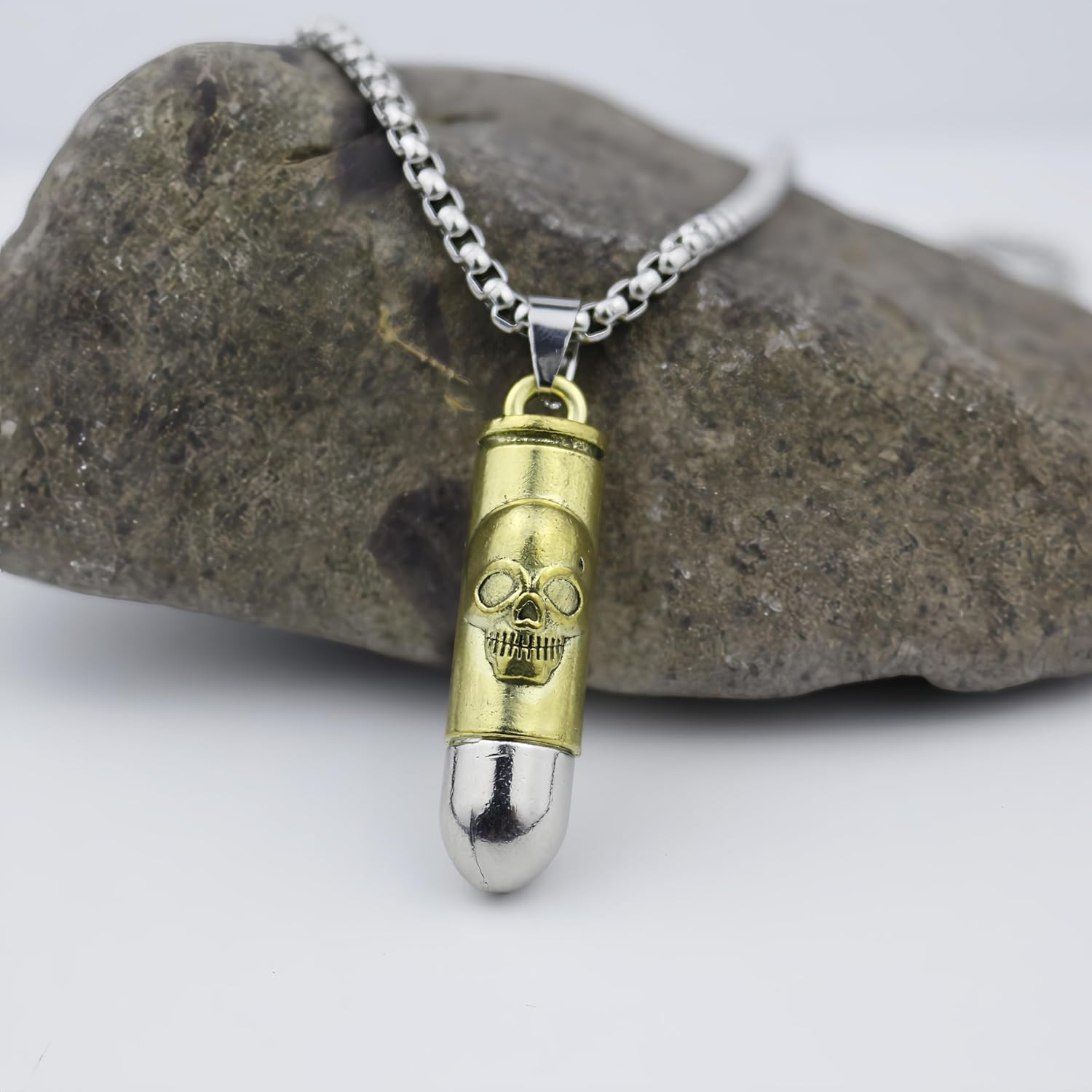 Men’S Alloy Pendant Vintage Imitation Bullet Necklace, Stainless Steel Chain 24