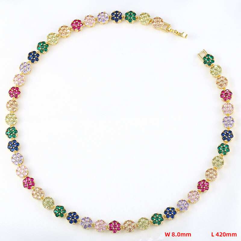 Charm Colorful Flower Tennis Chain Necklace Bracelet Jewelry Women Girl Choker
