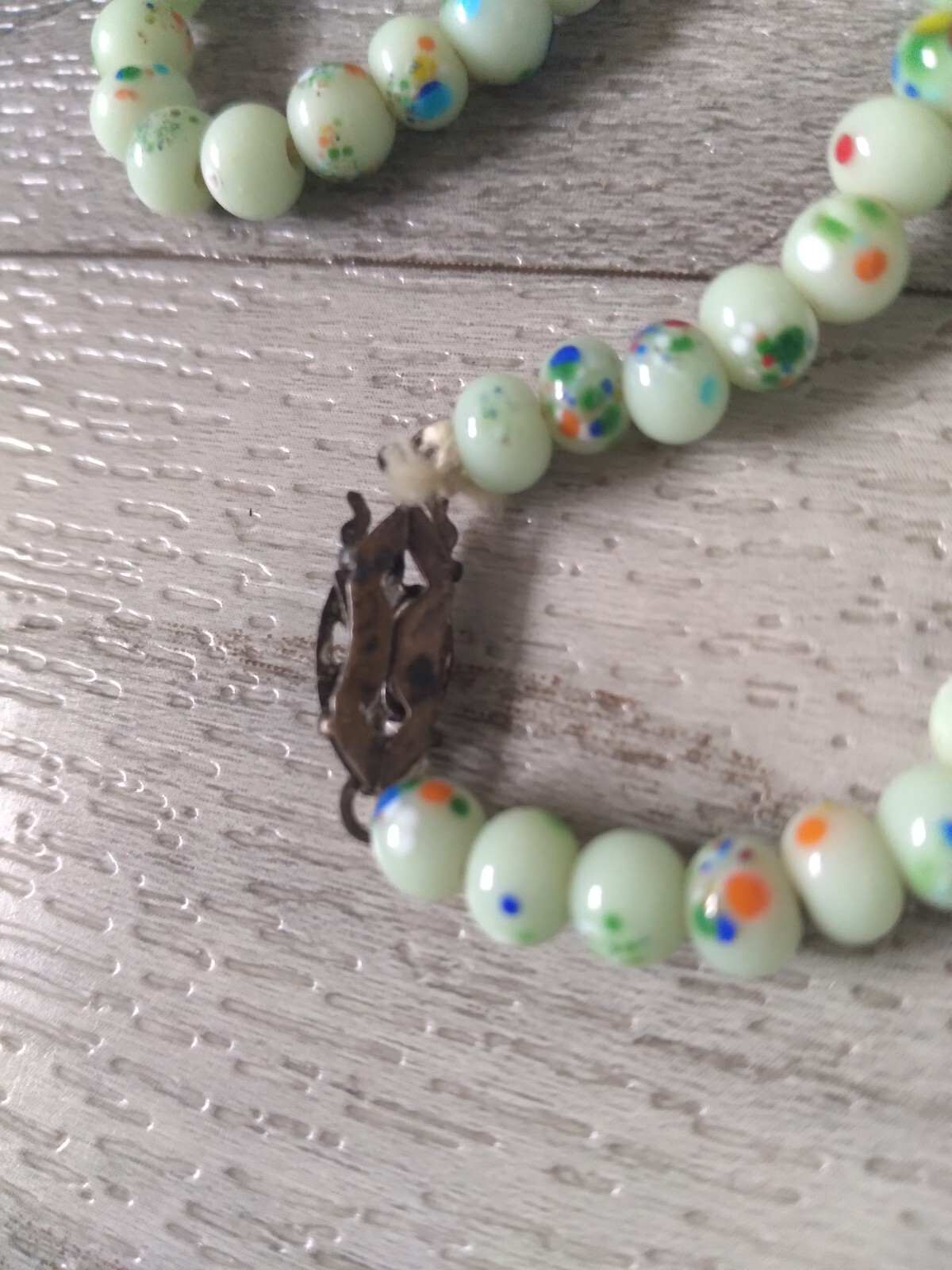 Jadeite Beaded Glass Necklace 15in Light Green Antique Art Deco Vintage