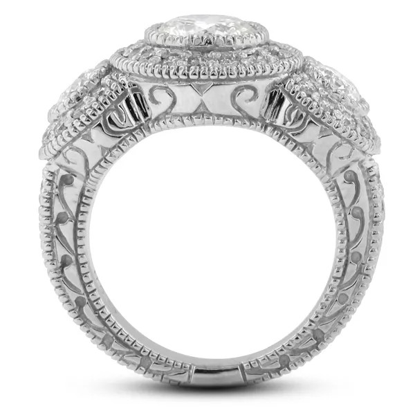 3-Stone Engagement Ring 14K Gold Vintage 2.14 CT Round Lab-Grown Diamond F VS1
