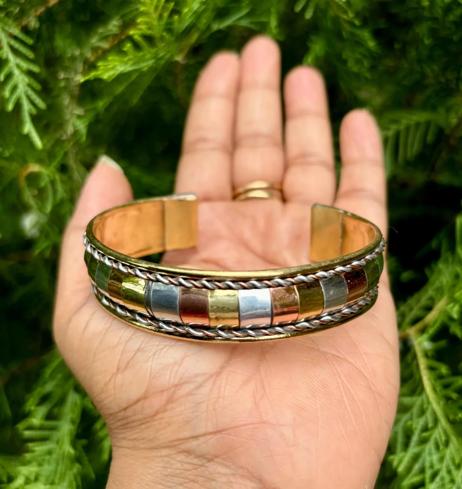 1Pc Pure Ashtadhatu Copper Brass Silver Healing Bangle Cuff Bracelet Spiritual