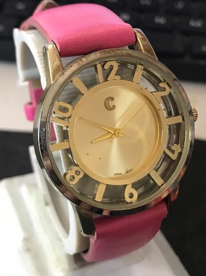 Fashion 37mm Transparent Dial Quartz Analog Women’s Watch New Battery (#1451)