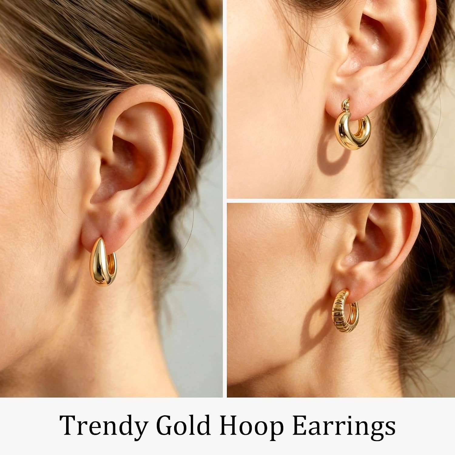 6 Pairs Women’s Gold Hoop Earrings Set – Gift Box Included
