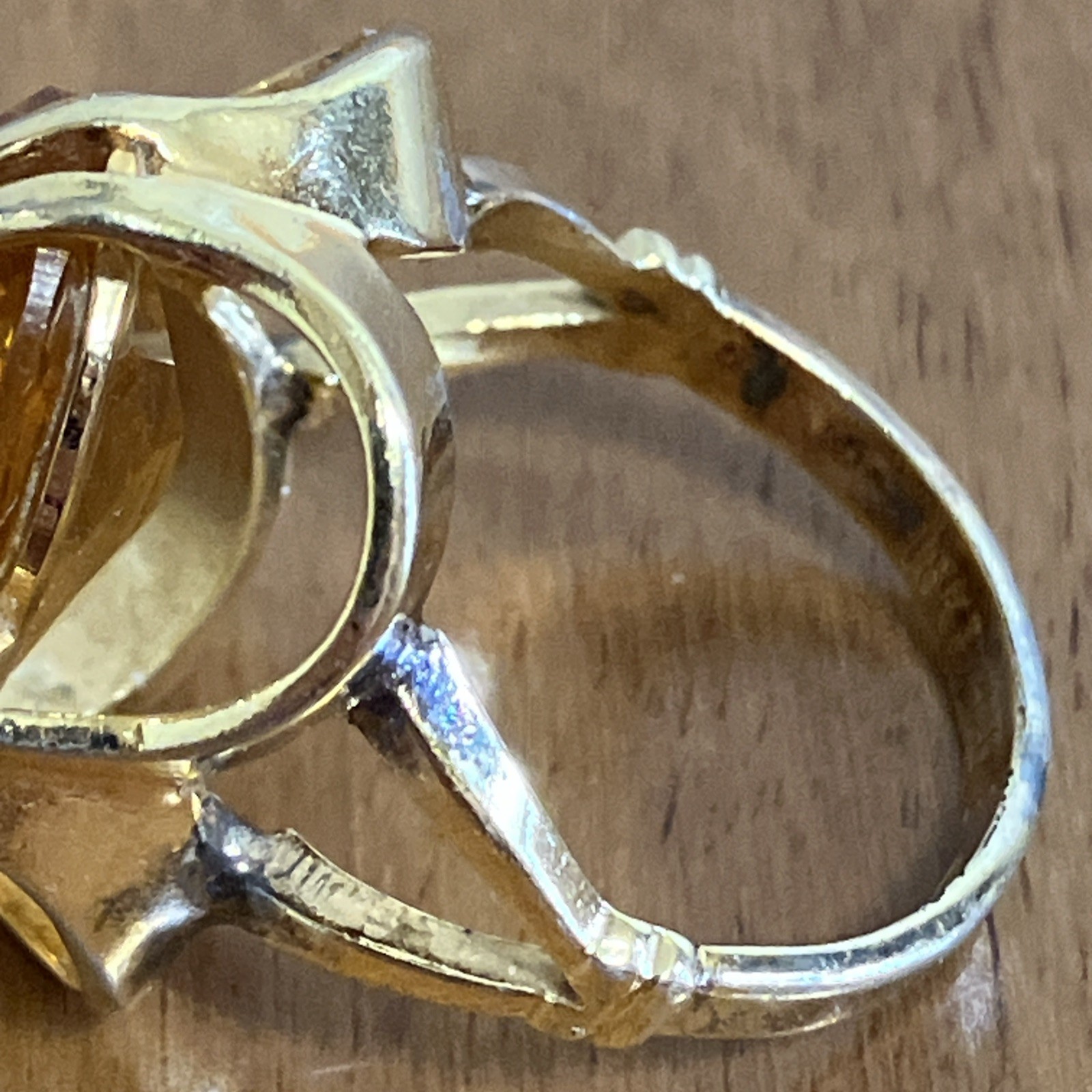 Vintage 18K HGE Gold Plated Cocktail Statement Midi Ring Oval Faux Citrine READ