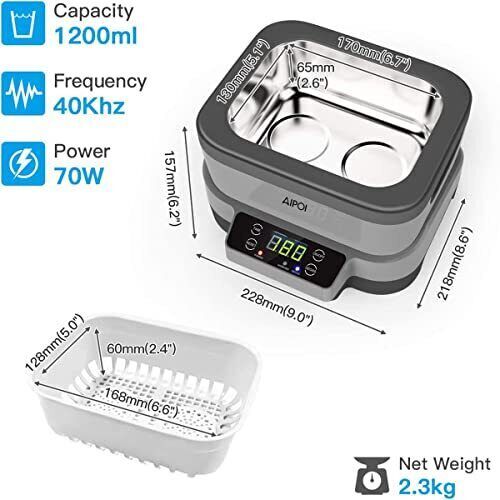 1200ML Ultrasonic Cleaner Detachable Ultrasonic Cleaning Machine with Timer US
