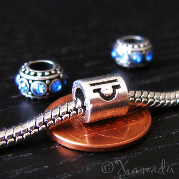 Libra Zodiac Sign Bead With September Or October Birthstones For Charm Bracelets