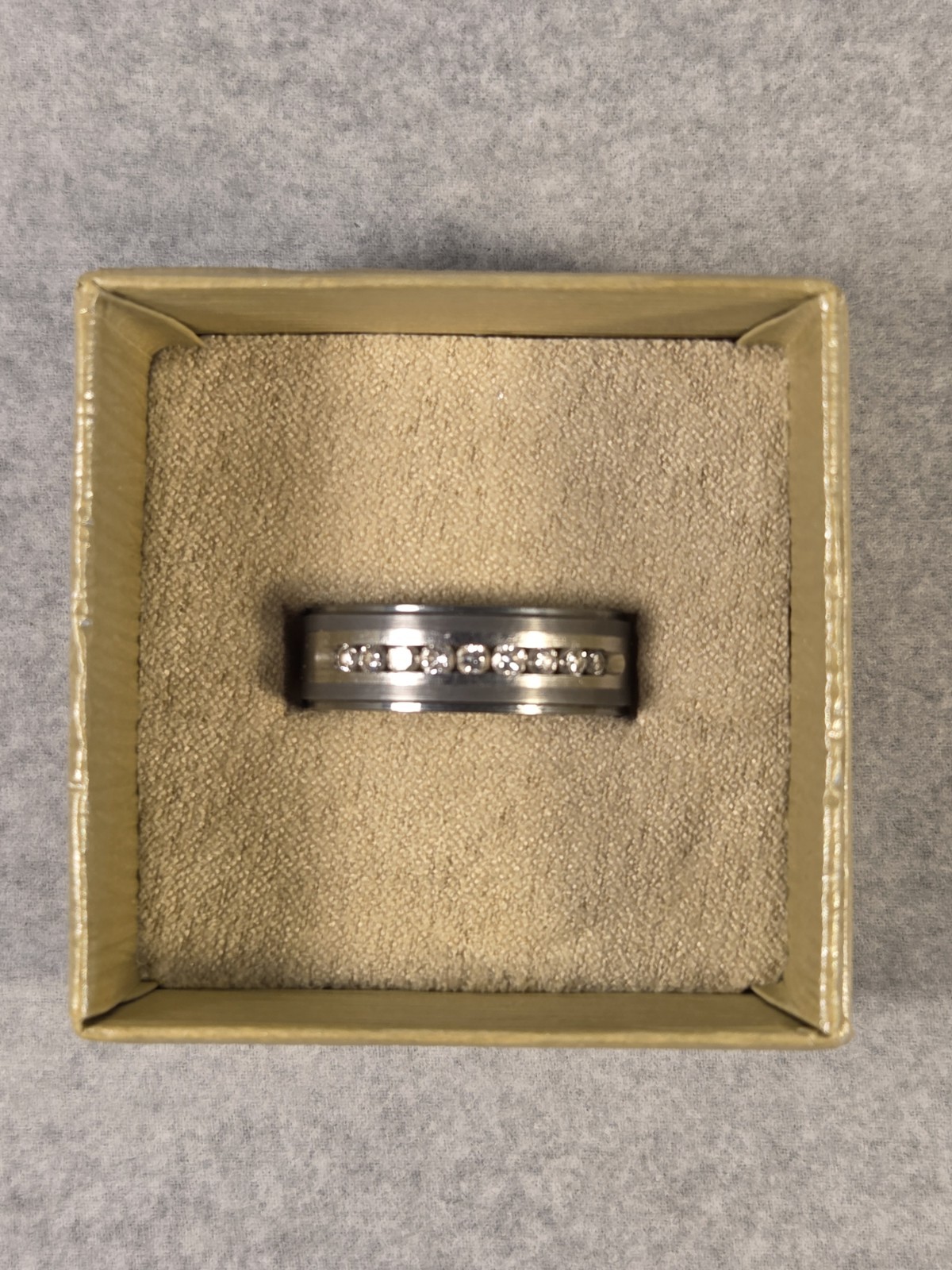 Men’s TRITON Channel-Set Wedding Band CZ Accents Tungsten Carbide Sz 11
