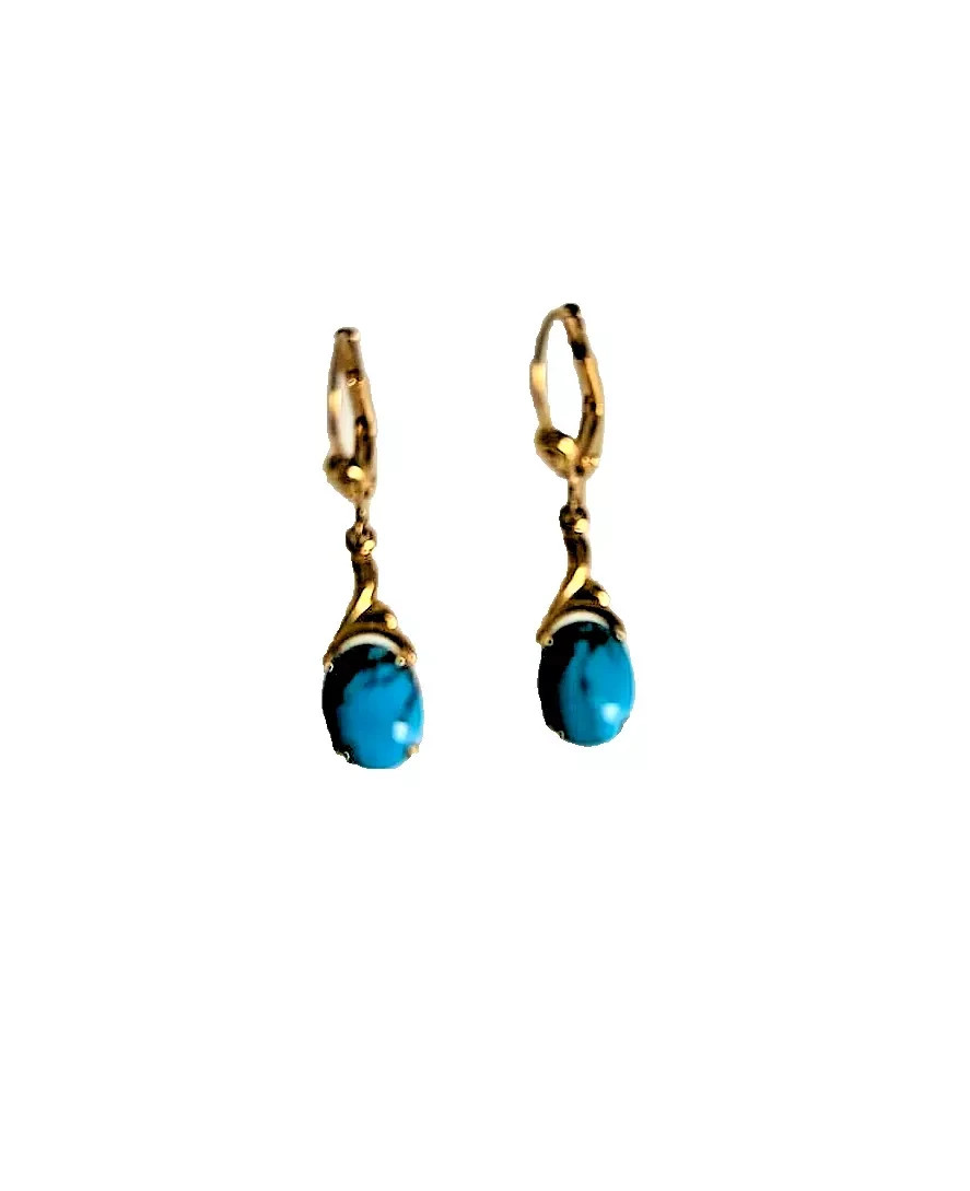 333 gold top fashionable women’s earrings earring drop real turquoise 9×7.5mm