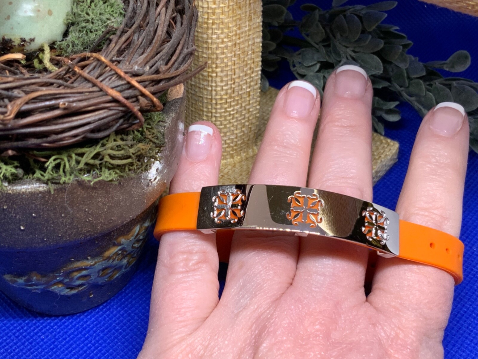 Rustic Cuff set 3 bracelets white, yellow, & orange 🐣🐇 w/ gold logo WITH BAG!