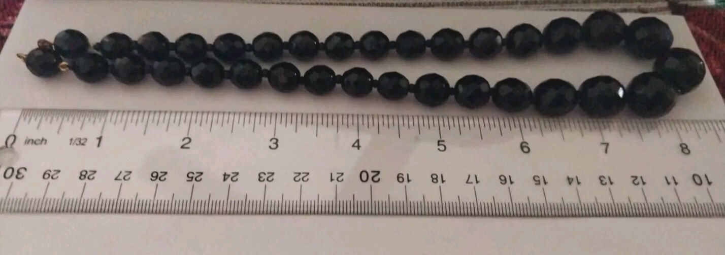 Two Vtg 1950’s Black Faceted Glass Necklaces. One 17 Inches The Other Is 34…