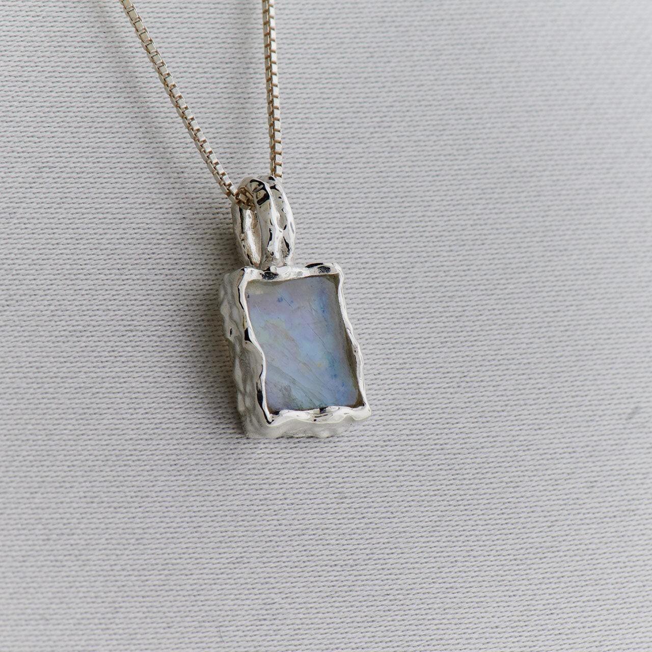 Rainbow Moonstone Hammered Finish 925 Sterling Silver Gemstone Pendant