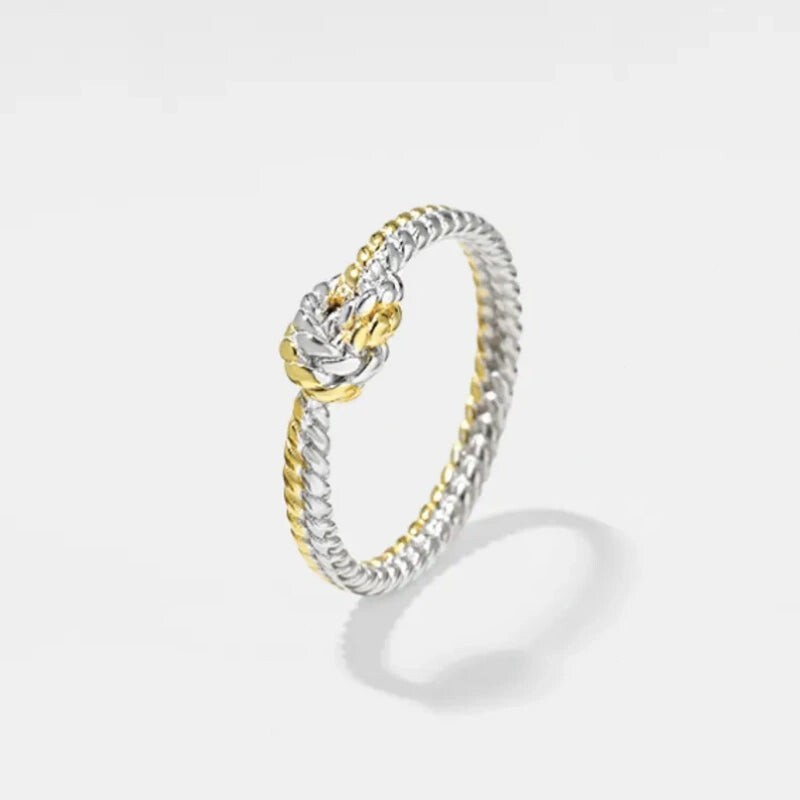 Dainty Two-Tone Rope Knot Twist Band Stacking Ring in 925 Sterling Silver