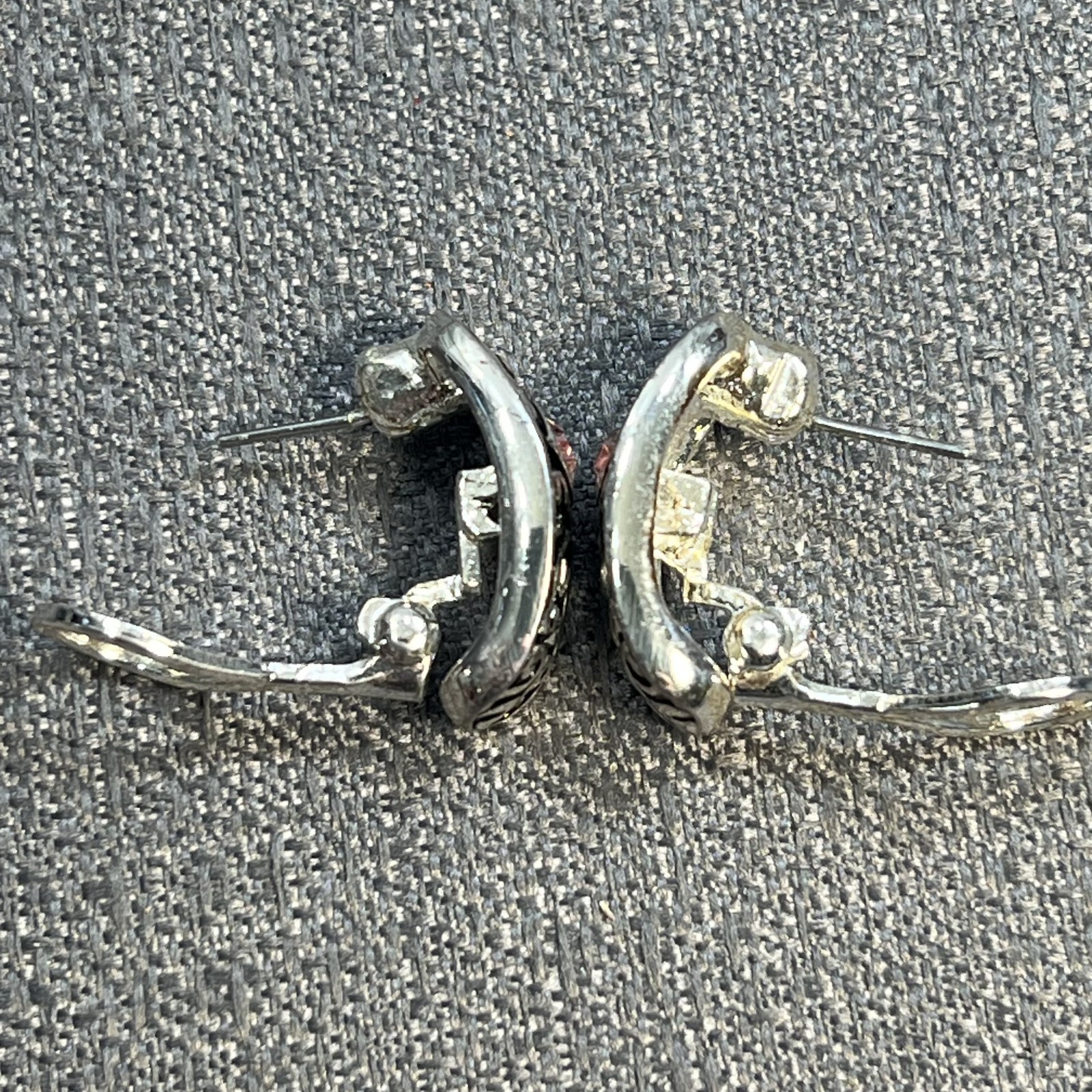 Premier Designs Silver & Pink Rhinestone Hoop Convertible Clip/Post Earrings