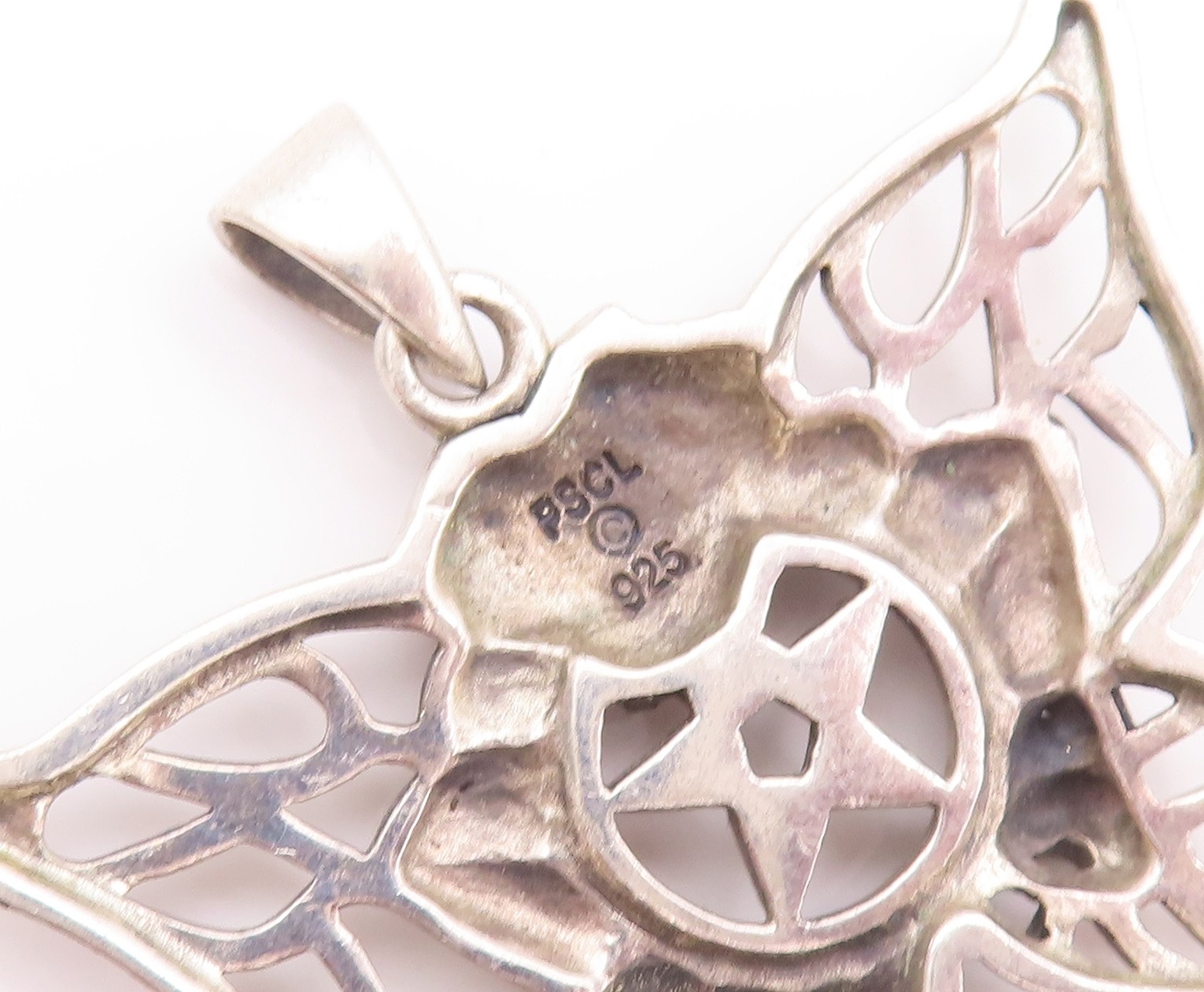 925 Sterling Silver Vintage Pendant PETER STONE Masonic Floral Carved PT22955