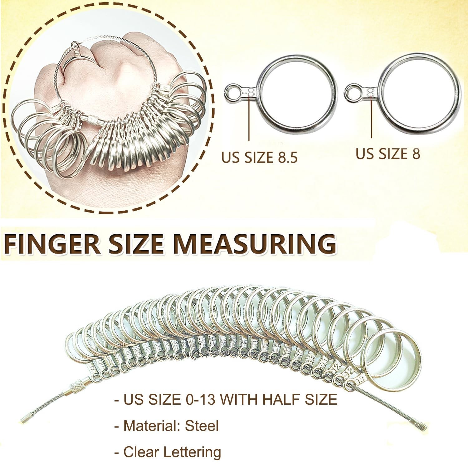 Metal Ring Sizer Tool Kit with Mandrel & Mallet – Jewelry Size Measurer & Reshap