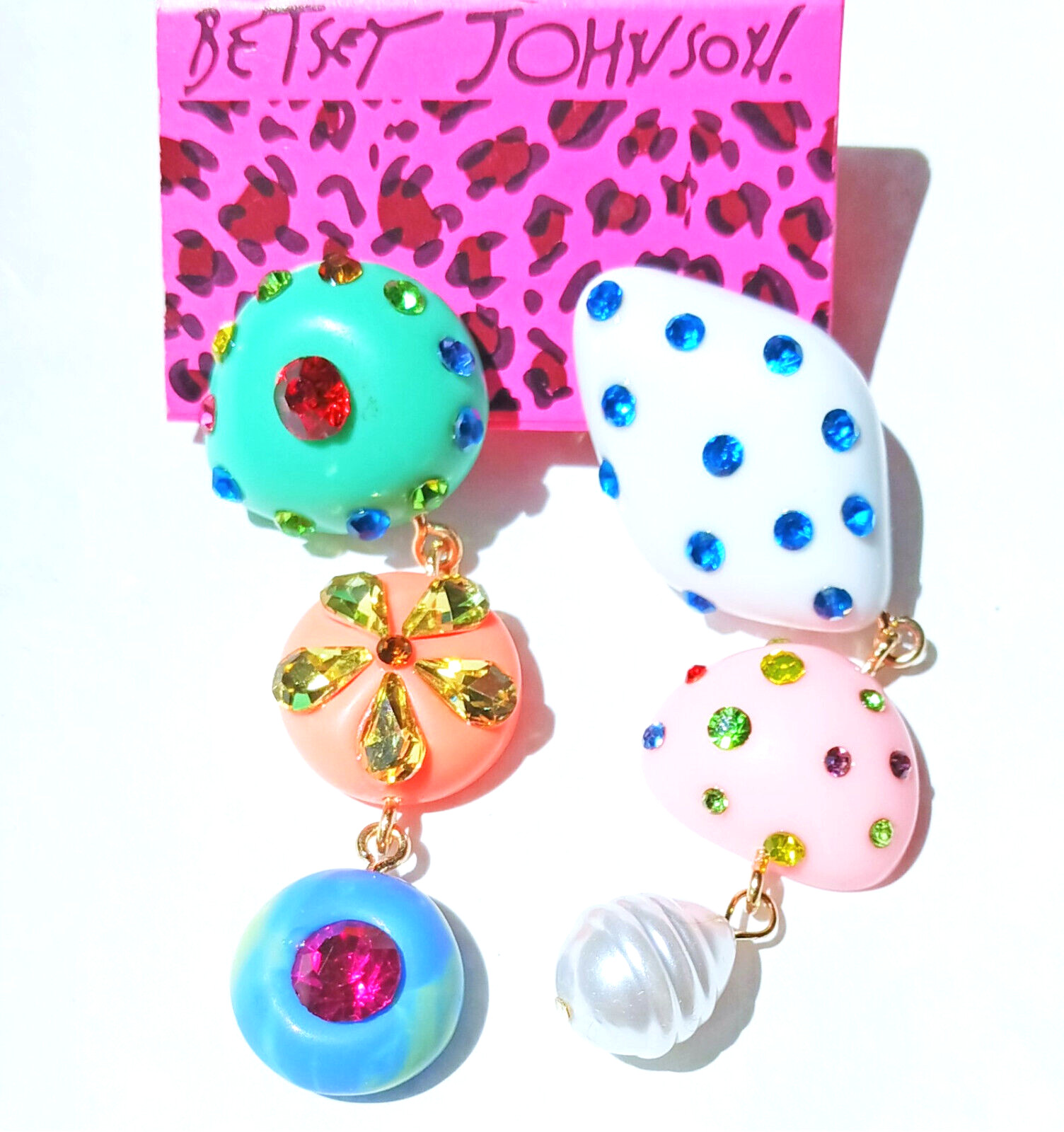 Funky RAINBOW Color FRUIT Flower Pearl TASSEL Betsey Johnson Dangle Earrings H5