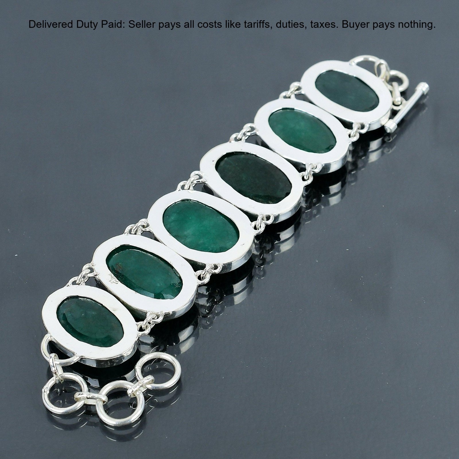 925 Sterling Silver Oval Zambian Emrald Gemstone Handcrafted Wife Chain Bracelet