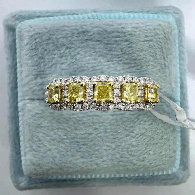 4.00 Ct Cushion Cut Yellow Sapphire Diamond Wedding Ring 14K Solid White Gold 6