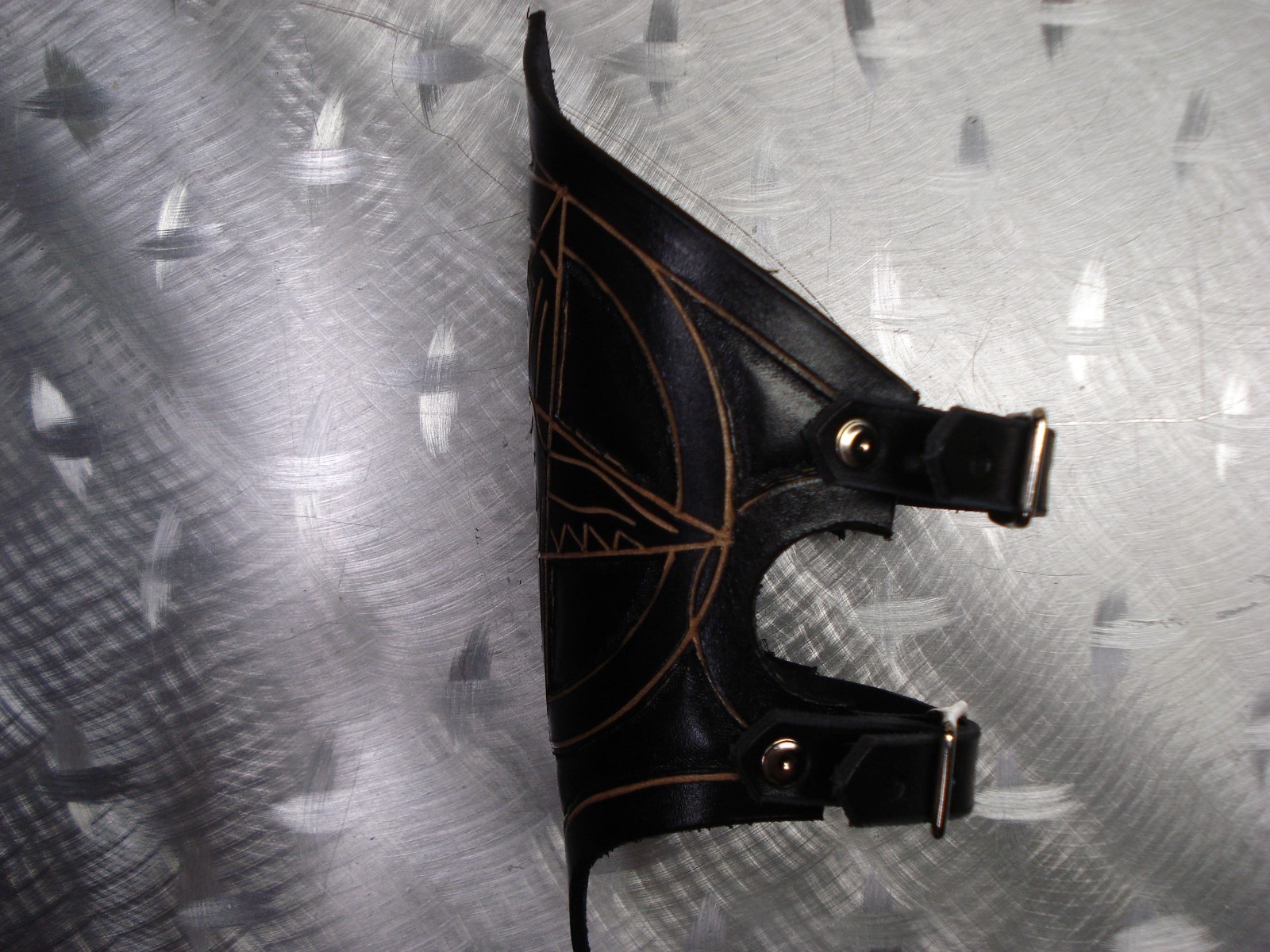 LEATHER BAPHOMET CARVED GAUNTLET. BLACK METAL…(MDLG0149) …..BEHEMOTH