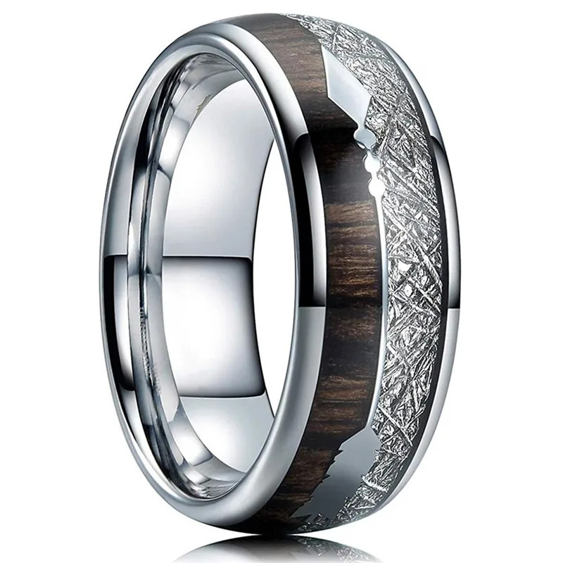 Stainless Steel Abalone Shell Ring 8mm Purple Polished Wedding Band Men