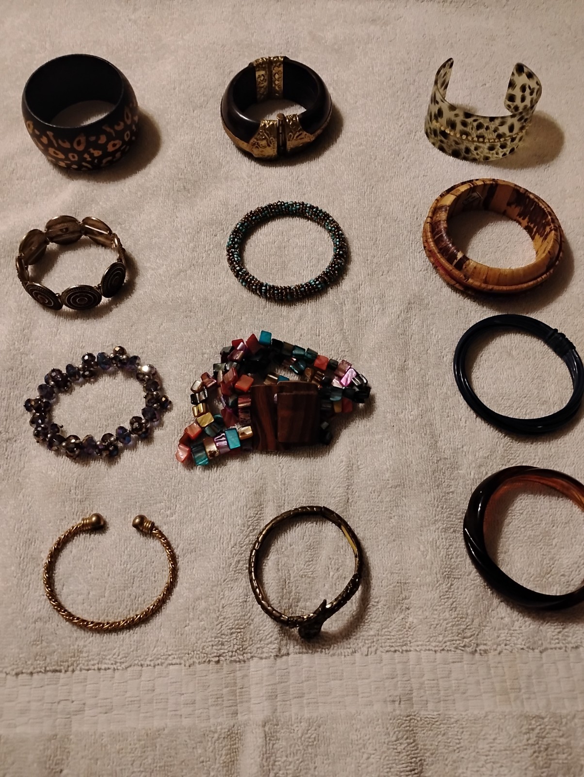 Vintage Bracelets Wood Stretch Beaded Bone Plastic Lot Of 12