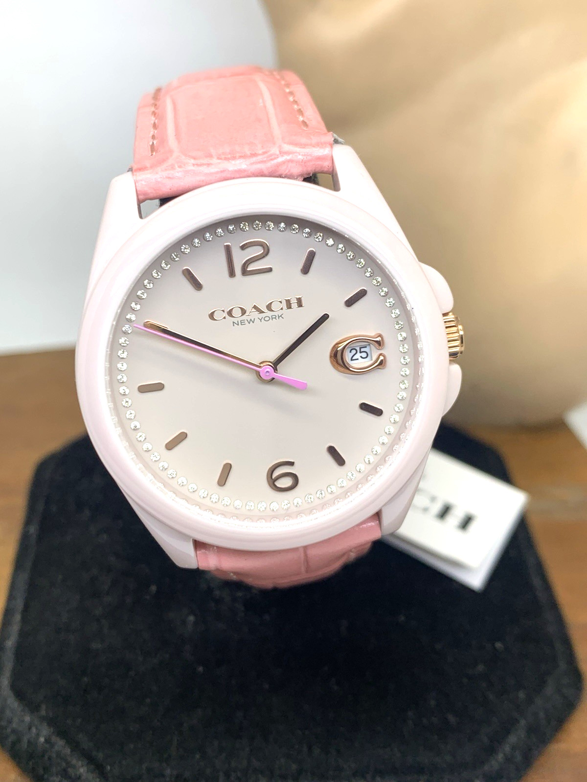 Coach Women’s Watch 14503926 Greyson Quartz Blush Pink Ceramic Leather Band 36mm