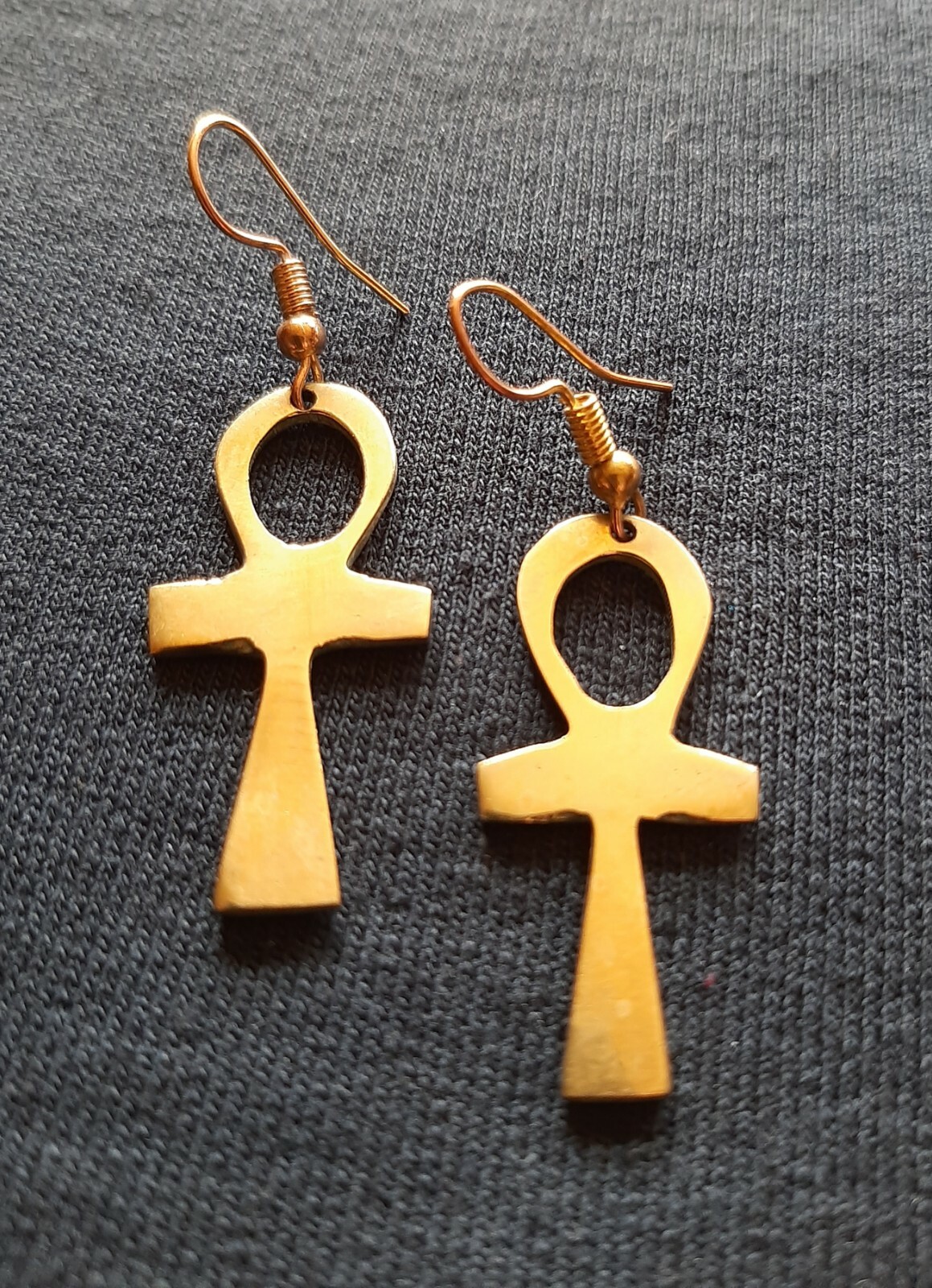 Brass Ankh Earrings from Kenya Africa Egyptian Cross