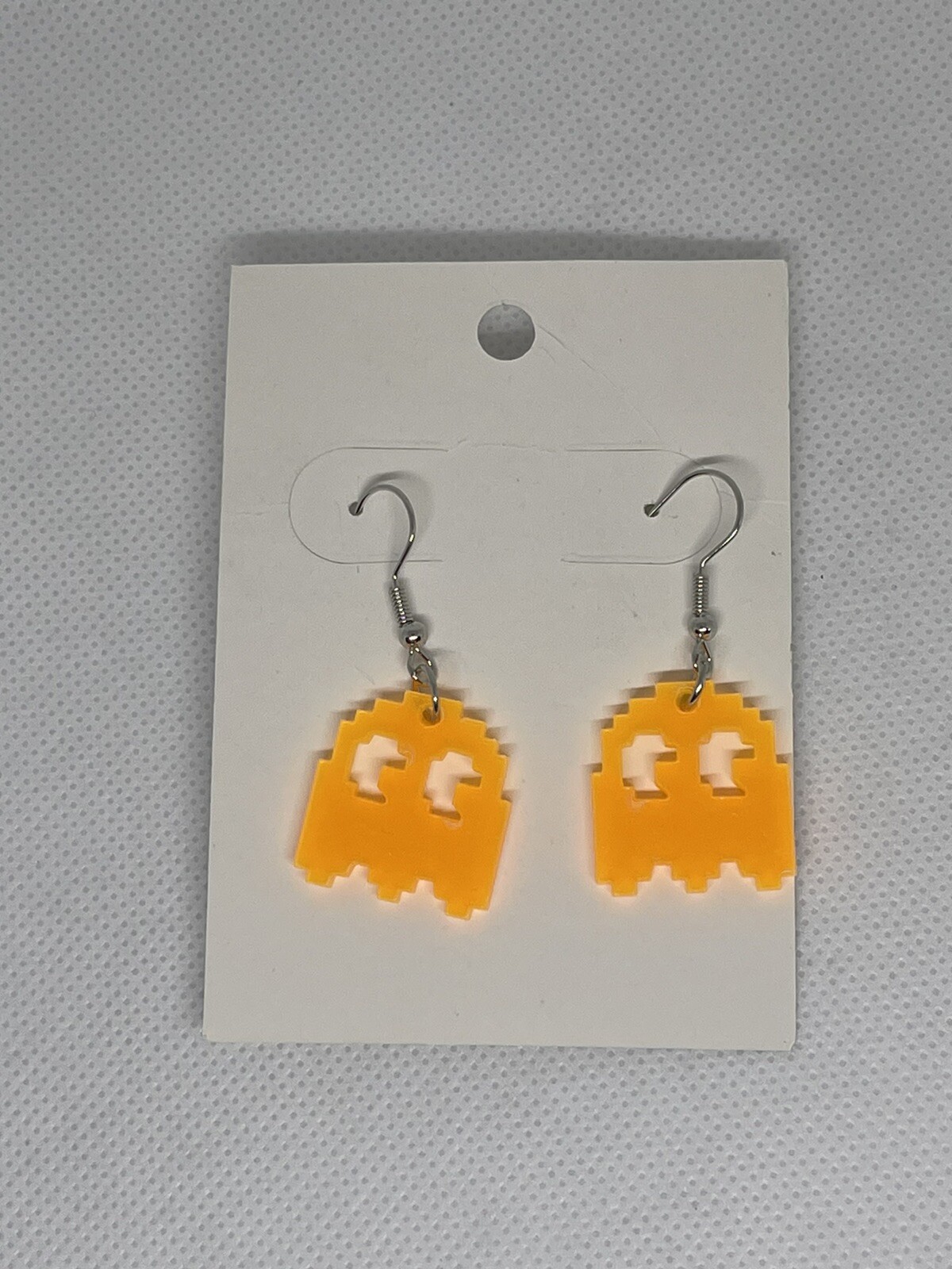 Pac man Ghost Clyde Neon Orange see-through Earrings – Plastic NEW