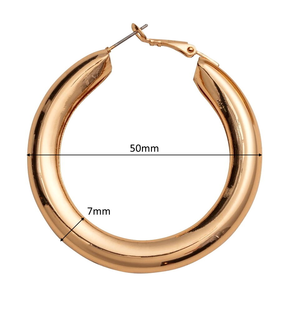 5cm Chunky HOOP EARRINGS Lightweight Hollow Saddleback HINGED Snapback GOLD Tone