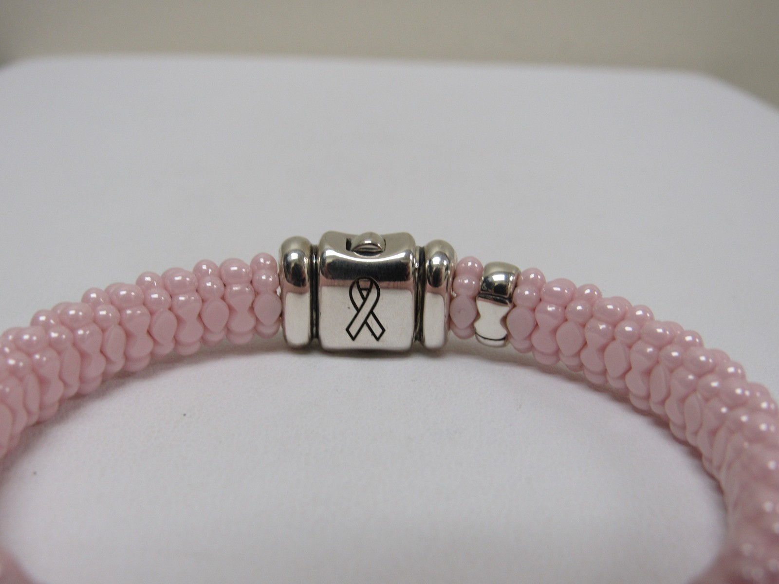 Designer LAGOS Sterling Silver 18K Pink Ceramic Caviar Rope Bracelet