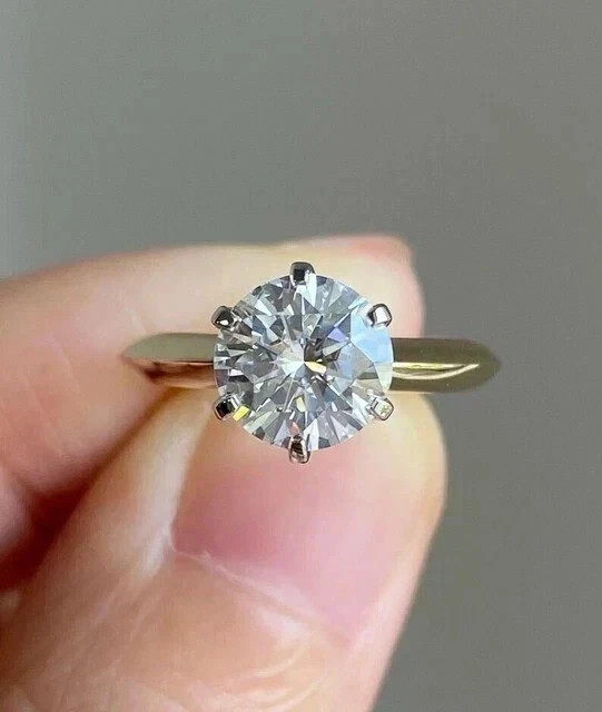 14k Yellow Gold Plated 3Ct Round Cut Moissanite Women’s Solitaire Wedding Ring